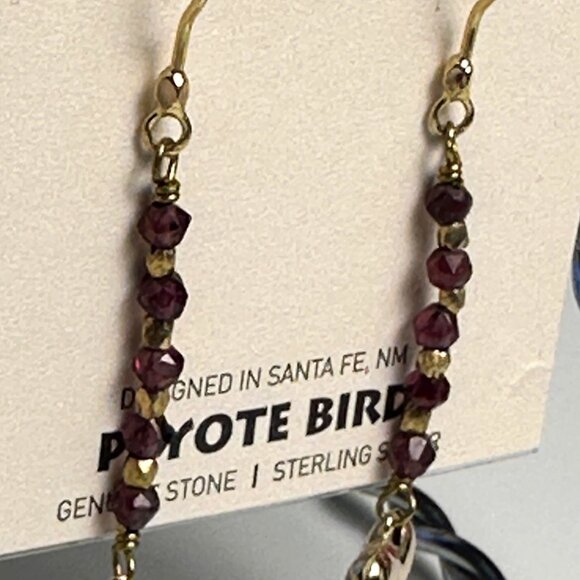 Peyote Bird Garnet Beaded Heart Drop Dangle Earrings Sterling Silver Artzy Boho - Picture 8 of 10